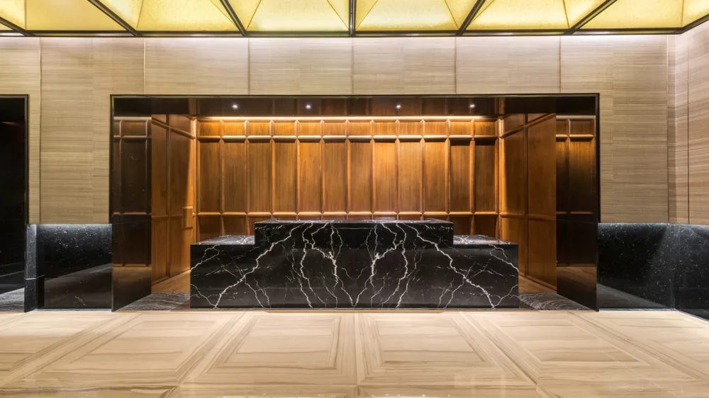 Luxury residential lobby with concierge desk